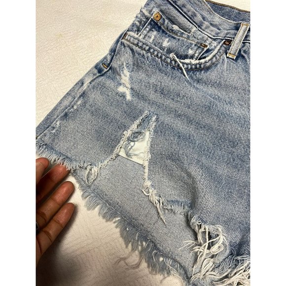 Agolde Blue Distressed Light Wash Shorts Womens 30 Button Fly Parker - Picture 5 of 11